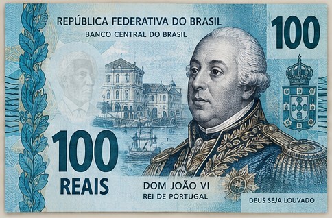 Proposta de cédula de R$ 100 com Dom João VI, fundador do Banco do Brasil