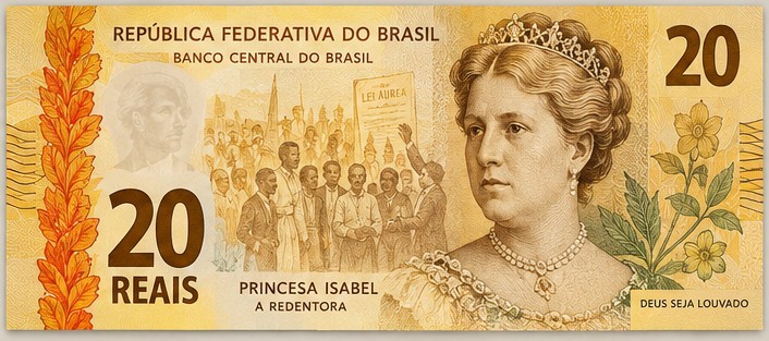 Proposta de cédula de R$ 20 com a Princesa Isabel, a Redentora
