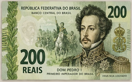 Proposta de cédula de R$ 200 com Dom Pedro I, o Grito do Ipiranga