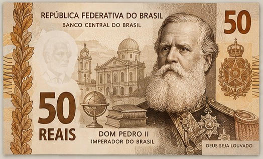 Proposta de cédula de R$ 50 com Dom Pedro II, o Magnânimo