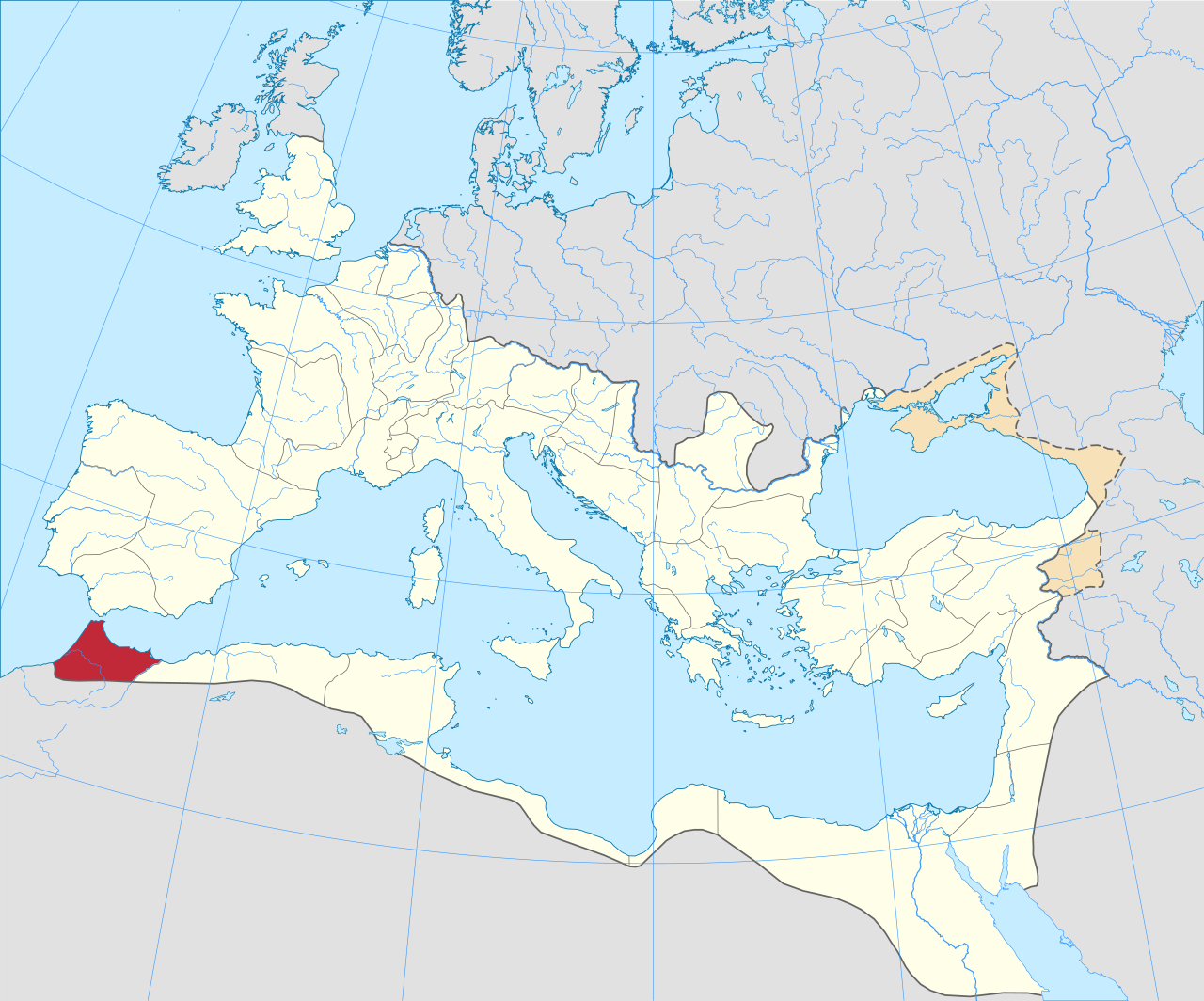 Mapa da província romana da Mauritânia Tingitana, no noroeste da África, por volta de 125 d.C.