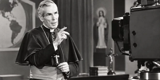Retrato do arcebispo Fulton Sheen em suas vestes de bispo