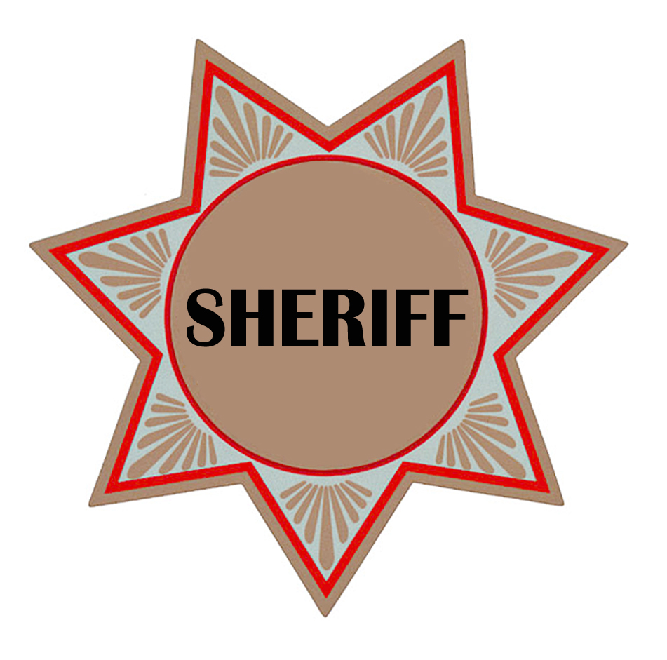Distintivo em estrela de xerife americano, símbolo do cargo eleito no nível do condado.