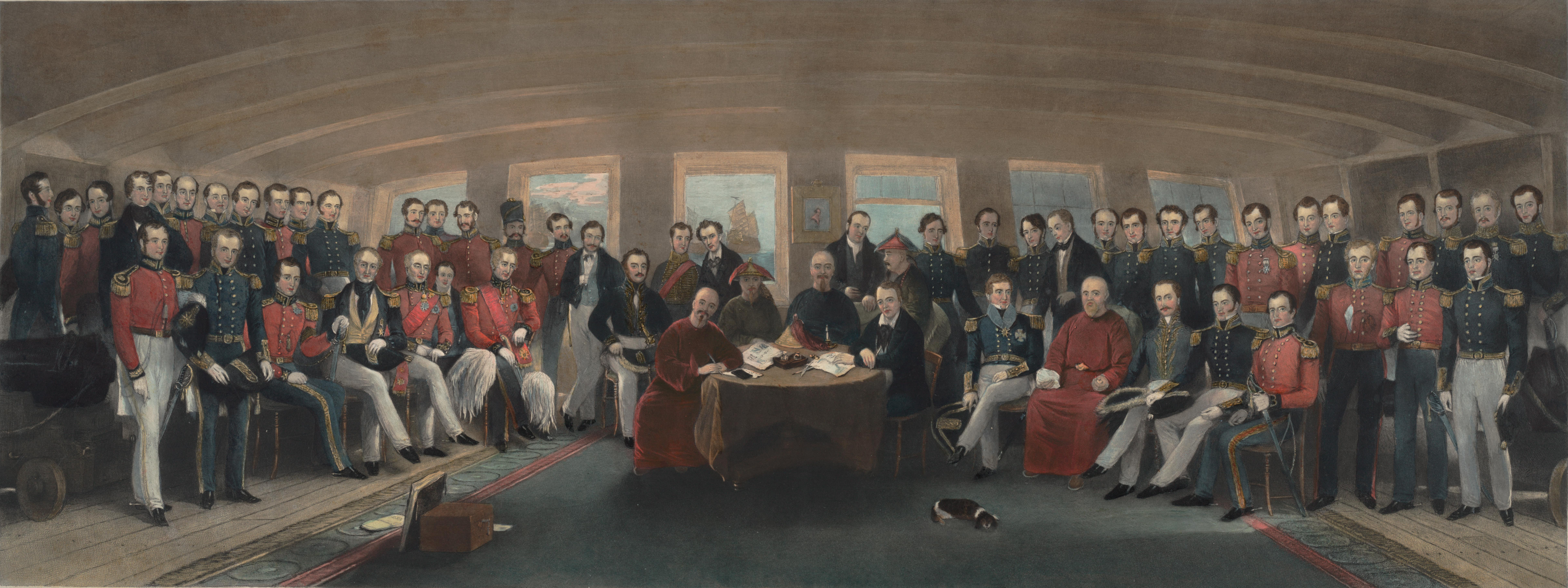 Pintura da assinatura do Tratado de Nanquim em 29 de agosto de 1842 a bordo do HMS Cornwallis.