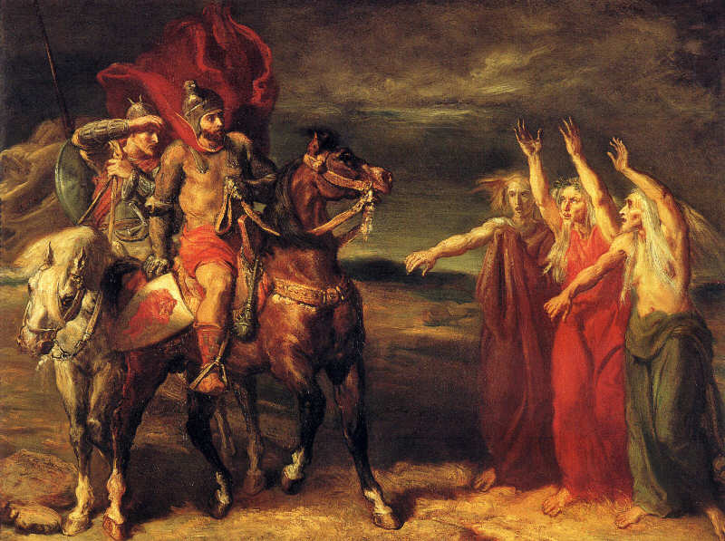 Macbeth e Banquo diante das três bruxas, pintura de Théodore Chassériau.