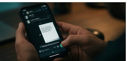 Recriação: o WhatsApp aberto, a imagem sendo enviada em mensagem de visualização única.