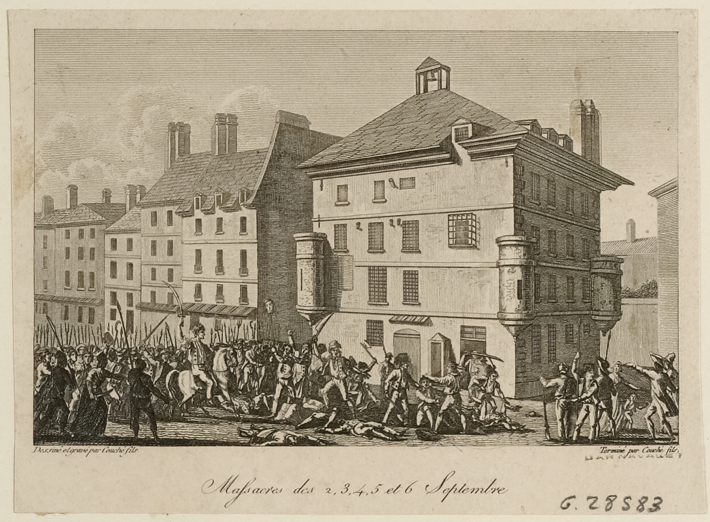 Gravura do massacre na prisão da Abbaye, em Paris, em setembro de 1792.