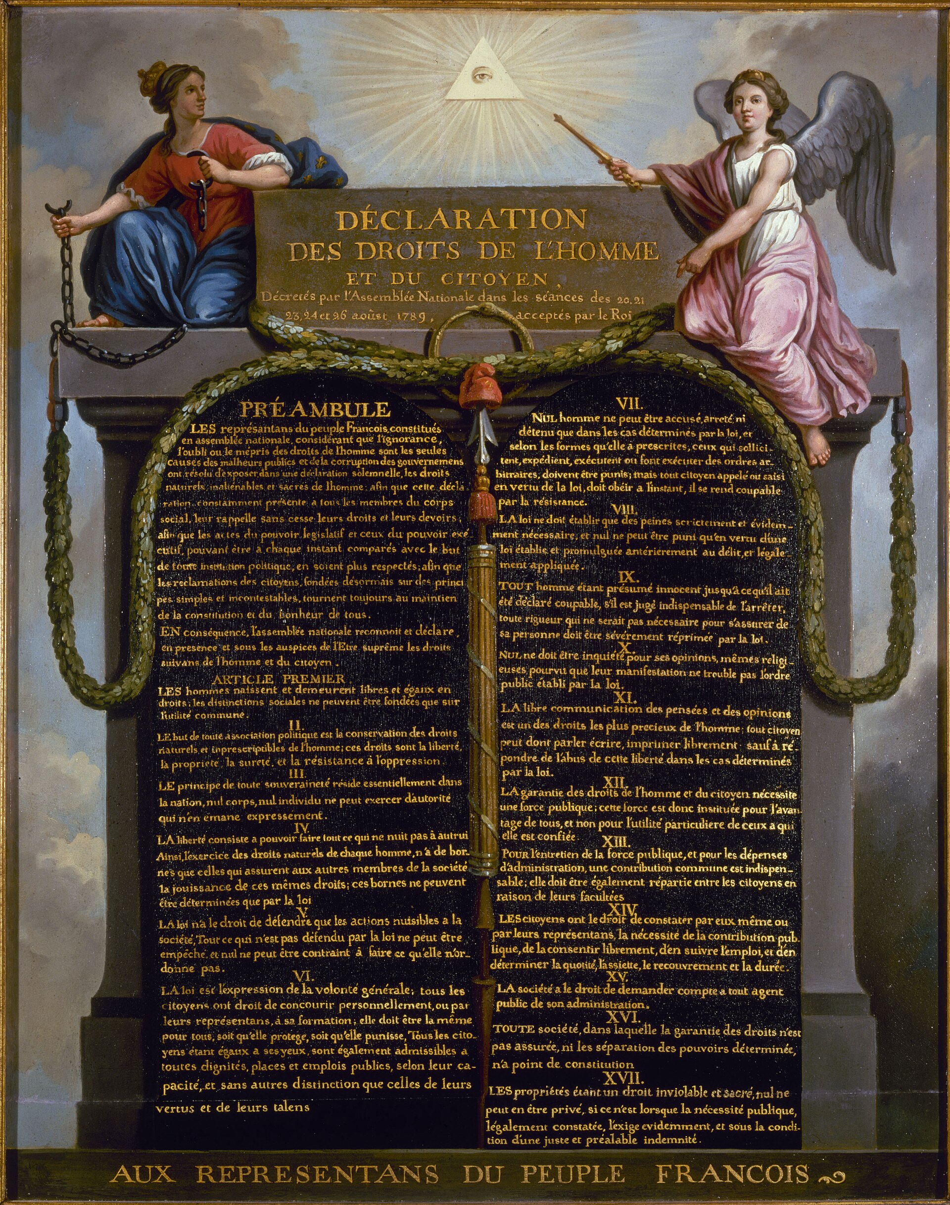 A Declaração dos Direitos do Homem e do Cidadão, quadro alegórico de Le Barbier, 1789.