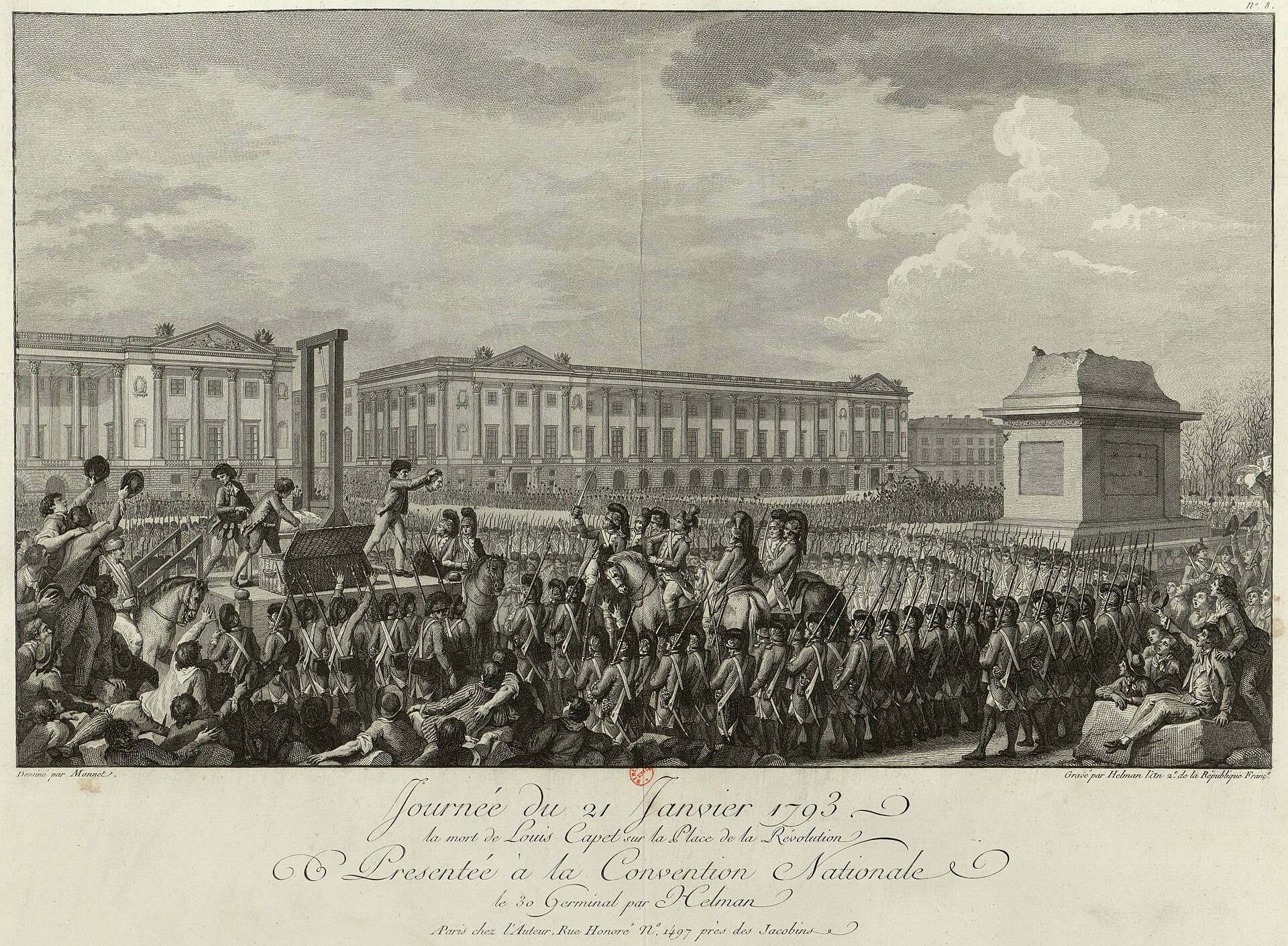 A execução de Luís XVI na guilhotina, 21 de janeiro de 1793.