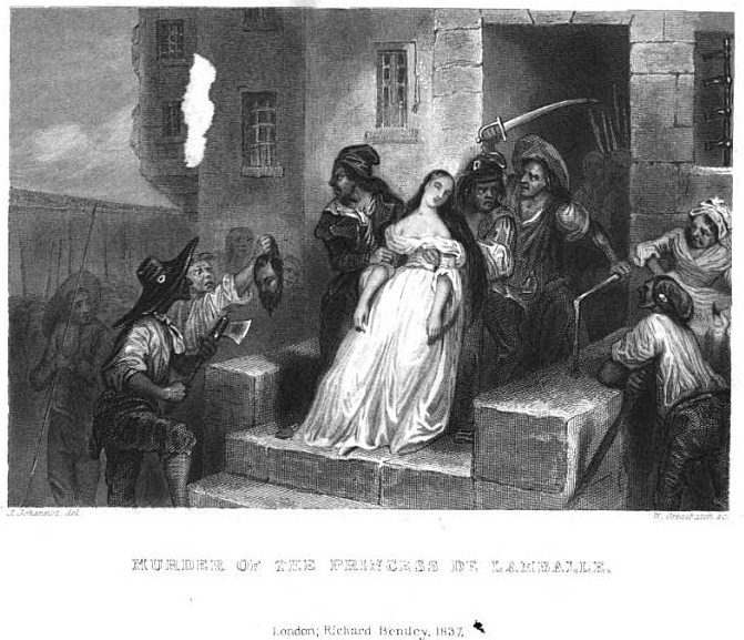 Gravura de 1838 mostrando o assassinato da princesa de Lamballe.